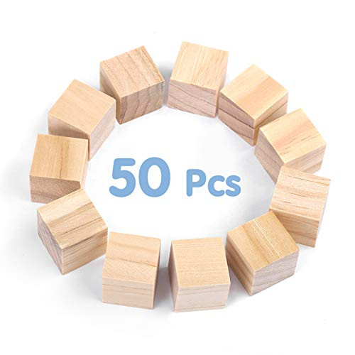 Ejoyous Wooden Cubes 0.4 Bulk Box of 50 Unfinished Square Pine Cubes, Wooden Square Blocks Blank Baby Shower Decorating Wood Blocks for Puzzle Making, Wood Crafts and DIY Projects, 10mm 50Pcs