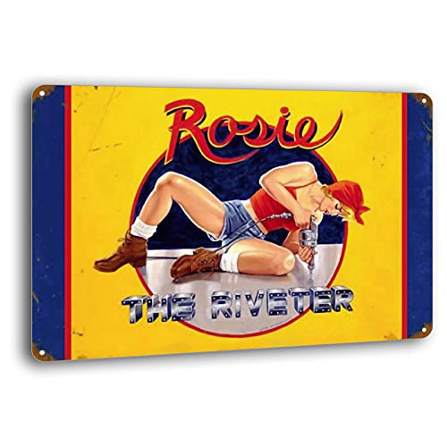 BAYABU Retro Rosie The Riveter Pin Up Girl Metal Tin Signs Wall Decor Sign Funny Poster for Beer Man Cave Shop 8 x 12 inches