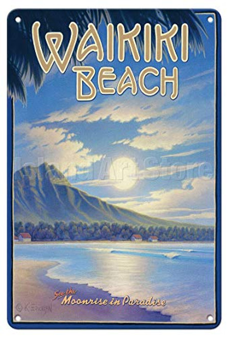 NINGFEI Waikiki Beach, Hawaii - Kerne Erickson - Vintage Travel Poster Metal Tin Sign Retro Wall Home Bar Pub Vintage Cafe Decor, 8x12 Inch NINGFEI Waikiki Beach, Hawaii - Kerne Erickson - Vintage Travel Poster Metal Tin Sign Retro Wall Home Bar Pub Vintage Cafe Decor, 8x12 Inch