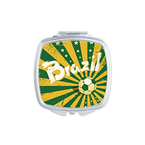 Soccer Yellow Green Brazil Brazil Culture Mirror Portable Compact Pocket Makeup Double Sided Glass