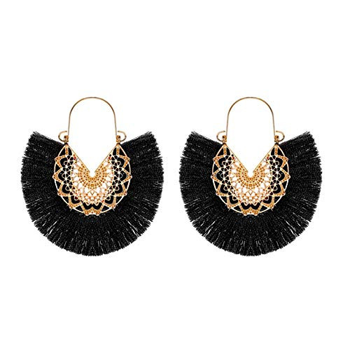 hbz11hl Christmas Earrings Gift Bohemian Women Fan Shaped Tassel Fringe Flower Dangle Drop Hoop Earrings Jewelry Fashion Earrings for Women Girls Jewelry Accessories