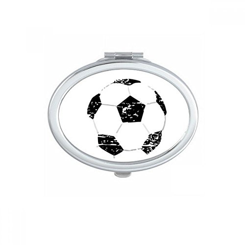 Simple Black Football Pattern Soccer Oval Mirror Portable Fold Hand Makeup Double Side Glasses
