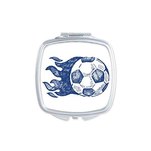 Football Flame Blue Pattern Soccer Mirror Portable Compact Pocket Makeup Double Sided Glass