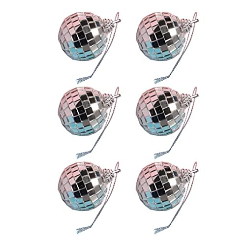 NUOBESTY 6pcs Disco Ball Cake Decoration Glass Disco Ball Mirror Cake Topper Tree Ornament 70s Disco Party Favor