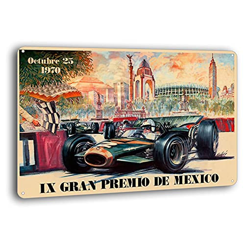 BAYABU Tin Sign Wall Decor Metal Signs Retro Mexico 1970 Grand Prix Man Cave Beer Garage Pub Coffee Shop Bar Poster 12 x 8 inches