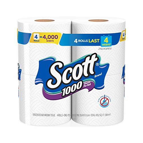 Scott 1000 Sheets Per Roll Toilet Paper, 4 Rolls, Bath Tissue