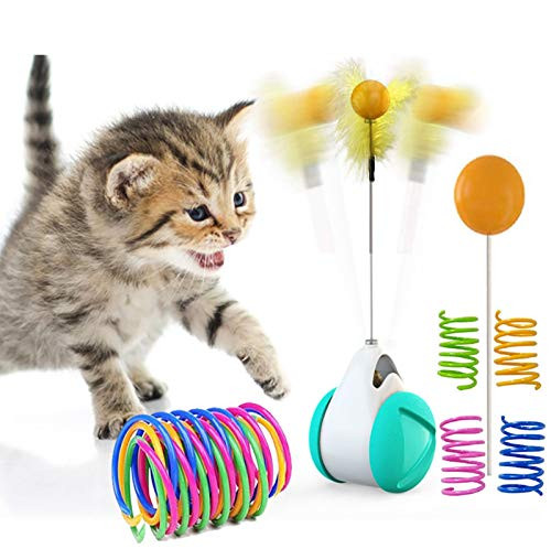 Cat Toys for Indoor Cats, Interactive Cat Toys with Catnip Feather Teaser Wand for Kitten Self Rotating Exercise, Stimulate Hunting Instinct, Ball Balance Cat Chasing Toy, No Charge Need