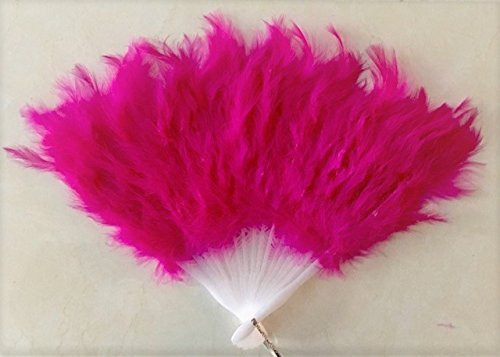 Antique Marabou Feather Hand Fan For Costume, Halloween, Party, Dance in Hot Pink