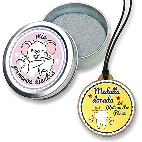 FANS  and  Friends Caja para dientes de Leche con medalla para niñas y niños, e-Book Gratis incluido, Regalo de hada de Los dientes de bebes, El Ratón Perez -Rosado-