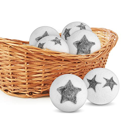FunCee Wool Dryer Balls, Set of 6, -6 XL Pack-, 100 percent Organic Eco Wool Laundry Dryer Balls Reusable Natural Fabric Softener for Laundry-Friendly for People with Sensitive Skin -Muti-Color-