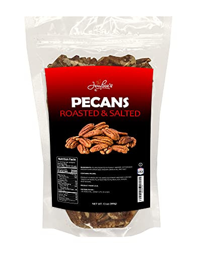 Jaybee's Nuts Whole Roasted  and  Salted Pecans 13 oz Resealable Bag - Healthy Daily Snack, Rich in Antioxidants, Low Carbs, Vegan  and  Keto Friendly - Use for Baking, Cooking, Salads - Kosher Certified