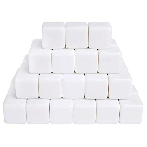 JEVERGN 16mm Acrylic Blank White Dice Cubes - D6 Dice with Dice Bag for Board Games, DIY, Fun and Teaching - 50Pcs