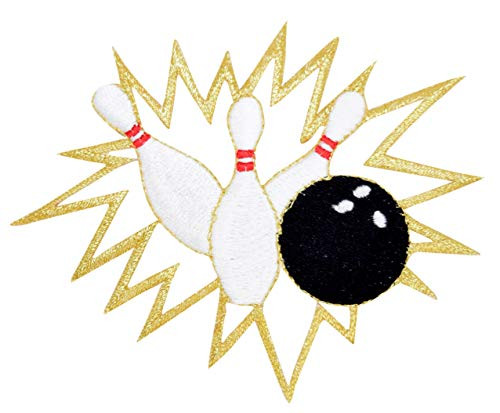 Bowling Ball - Pins Crashing - Embroidered Iron on Patch