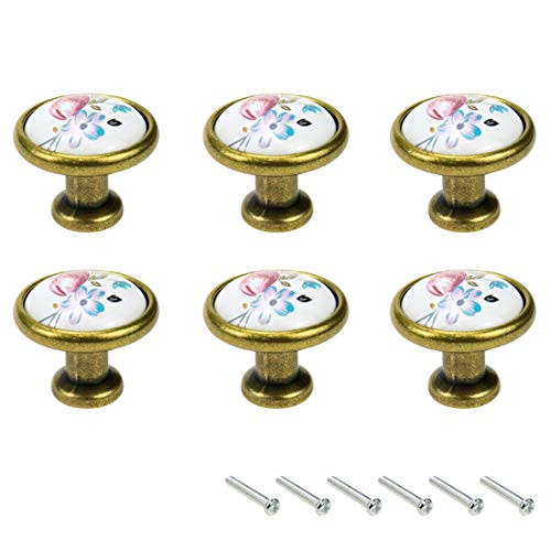 Ceramic Kitchen Cabinet Knobs Karcy Cabinet Knobs 1.26x1.06"-DxH- Ceramic Drawer Pulls and Knobs Single Hole with Mounting Screws Knobs for Dresser Drawers Set of 6