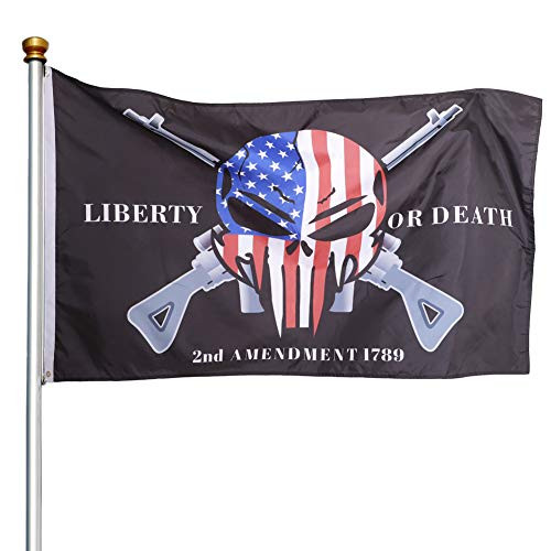 3x5 Liberty or Death 2nd Amendment Flag, USA Punisher Skull Cross Rifle American Outdoor Flags 1789 House Indoor Decor Parade Garden Decor