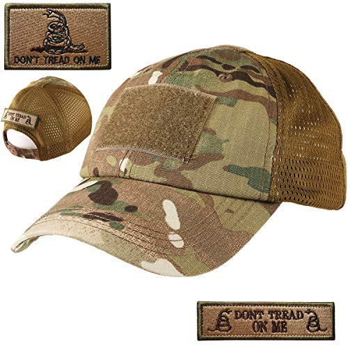 Lightbird Mesh Multicam Tactical Hat with 2 PCS Military Patches, Adjustable Operator OCP US Flag Baseball Hats Cap -Multicam/Camo-