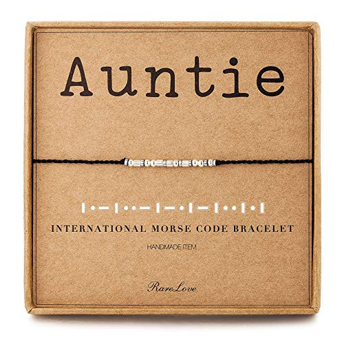 RareLove Auntie Morse Code Bracelet Christmas Birthday Gift from Niece Nephew 925 Sterling Silver Beads Women Beaded Bracelets Adjustable Black String
