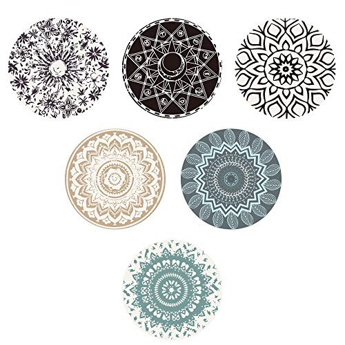 Coasters for Drinks Absorbent with Holder Set of 6, Coaster set Farmhouse Style with Metal Holder, Marble Ceramic Drink Coaster for Tabletop Protection Bar Table Housewarming Gift -Mandala pattern-