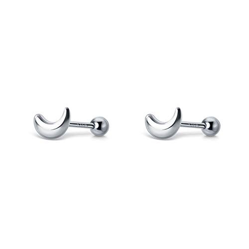 18G Crescent Moon Cartilage Stud Earrings S925 Sterling Silver for Women Girls Minimalist Tiny Moon Tragus Helix Earring Studs Screw Back Barbell Ear Piercing Jewelry Gifts Hypoallergenic -Silver-