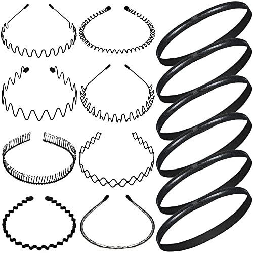 14 Pieces Metal Headbands and Thin Elastic Sports Headbands, Spring Wavy Hairband Unisex Black Metal Headband and Skinny Athletic Hair Bands Non Slip Stretchy Hairband for Women Men Hair Accessories 14 Pieces Metal Headbands and Thin Elastic Sports Headbands, Spring Wavy Hairband Unisex Black Metal Headband and Skinny Athletic Hair Bands Non Slip Stretchy Hairband for Women Men Hair Accessories