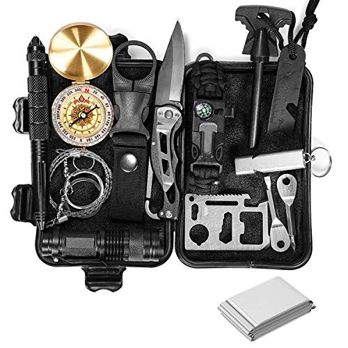 KAIWENDE Emergency Survival Kit,12 in 1,Camping Survival Gear and Equipment Containing Military Knife,Tactical Pen,Survival Bracelet, Fire Starter, Whistle, Wire Saw, Water Bottle Clip,Compass KAIWENDE Emergency Survival Kit,12 in 1,Camping Survival Gear and Equipment Containing Military Knife,Tactical Pen,Survival Bracelet, Fire Starter, Whistle, Wire Saw, Water Bottle Clip,Compass