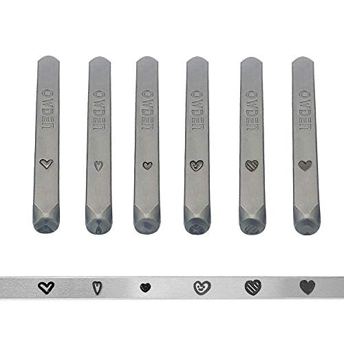 OWDEN Jewelry Metal Stamps Set,6pcs Heart -Love- Metal Design Stamps?6 Styles Steel Stamp Heart Punch,Metal Love stmaps for Jewelry Working,Metal Blank Bangle Stamps