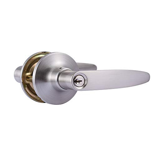 VANJY Straight Entry Door Lever, Keyed Door Knob Lever with Lock and Key?Satin Nickel