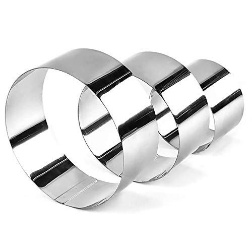 Round Cake Rings Set, 3 Pcs Metal Mousse Mold, Stainless Steel Baking Mould for Pastry, Pancake