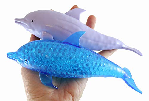 Curious Minds Busy Bags 2 Jumbo Dolphin Water Bead Filled Squeeze Stress Ball - Sensory, Stress, Fidget Toy OT Cute Aquatic Ocean