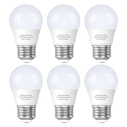 A15 LED Ceiling Fan Light Bulbs 60 Watts Equivalent, 5000K Daylight White, E26 Medium Base Appliance Bulb, G45 Shape Small Lightbulbs, Non-dimmable, 6 Pack