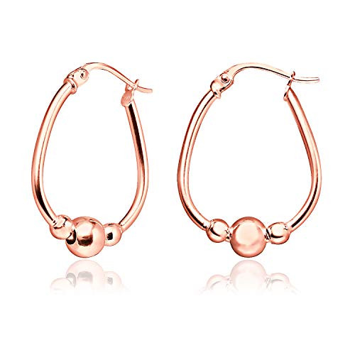Rose Gold Flashed Sterling Silver Polished Beaded Hoop Earrings, 18mm