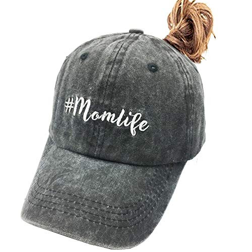 Waldeal Women's Mom Life High Ponytail Baseball Caps Vintage Embroidered Washed Dad Hats Waldeal Women's Mom Life High Ponytail Baseball Caps Vintage Embroidered Washed Dad Hats