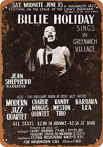 Treasun 1957 Billie Holiday in Greenwich Village 12 X 8 Inches Retro Metal Tin Sign - Vintage Art Poster Plaque