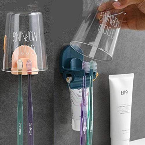 Toothpaste and Toothbrush Holder Set, 3 in 1 Wall Mounted Toothpaste Squeeze and 2 Toothbrushes Holder Stand with Rinsing Cup Holder, Hanging Dental Organizer Toothbrush Storage for Bathroom -Navy- Toothpaste and Toothbrush Holder Set, 3 in 1 Wall Mounted Toothpaste Squeeze and 2 Toothbrushes Holder Stand with Rinsing Cup Holder, Hanging Dental Organizer Toothbrush Storage for Bathroom -Navy-