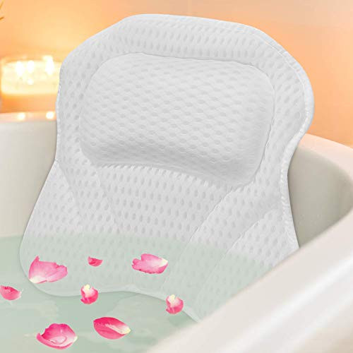Olebes Bath Pillow, Bath Pillows for Tub Neck and Back Support, Bathtub Pillow for Women Men with Breathable 3D Mesh, Bath Tub Pillow with Non-Slip Strong Suction Cups, Great for Hot Tub, Jacuzzi, Spa