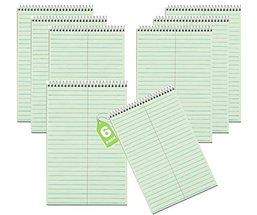 1InTheOffice Steno Pads 6x9, Steno Pads, Spiral Steno Pads, Gregg Rule, Green Tint, 6 x 9, 80 Sheets, 6/Pack