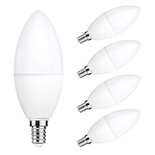 Unfusne LED Candelabra Bulbs 6 Watt -60 Watt Equivalent-,Daylight 5000K,600lm RA-83,Candle Bulb Base E12 for Chandelier B11 Ceiling Fan Bulb Non-Dimmable -5 Pack-