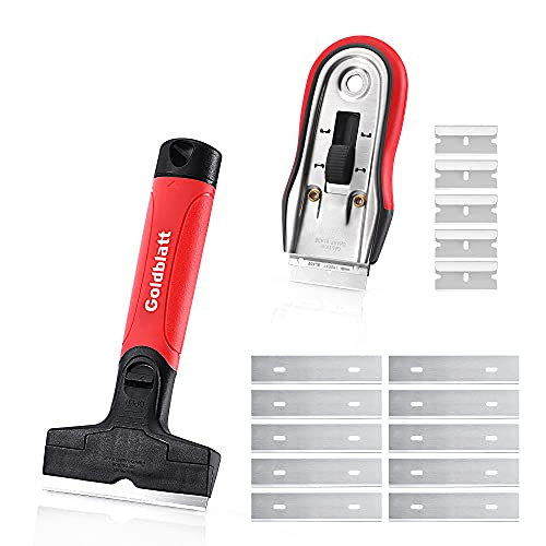 Goldblatt Razor Blade Scraper, 2-piece Razor Scraper Tool with 15-piece Blades, Wide  and  Short Blades for Decals, Stickers, Labels, Caulk, Adhesive, Paint Removal