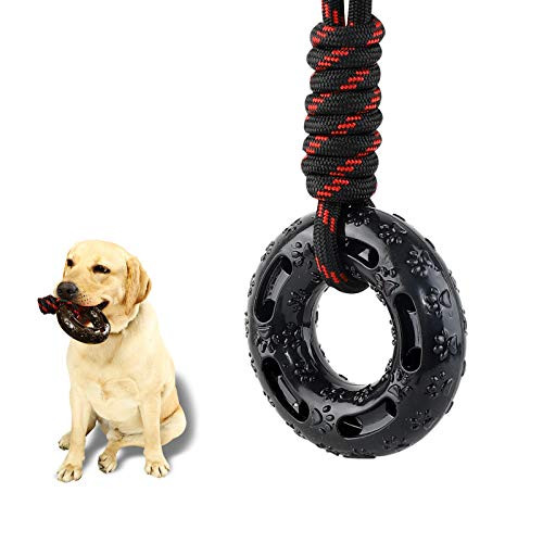 SHOWIN Dog Chew Toys Black for Aggressive Chewers Large Medium Breed, Dog Circles Made with Nylon Rope and Non-Toxic Rubber, Tough Durable Puppy Chew Toy, Fun to Chew, Chase and Fetch SHOWIN Dog Chew Toys Black for Aggressive Chewers Large Medium Breed, Dog Circles Made with Nylon Rope and Non-Toxic Rubber, Tough Durable Puppy Chew Toy, Fun to Chew, Chase and Fetch