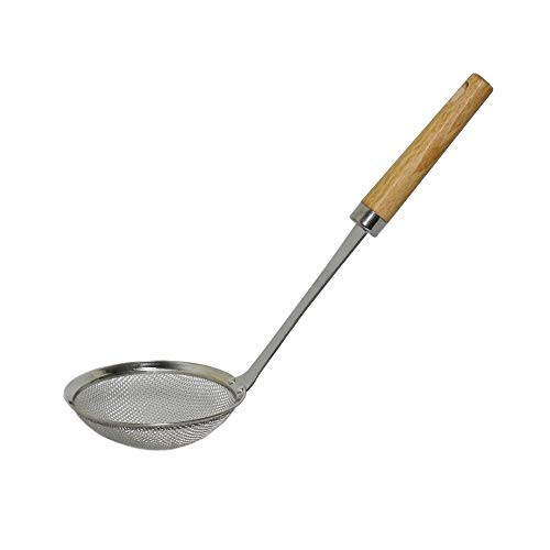 Premium Stainless Steel Spider Strainer with Natural Wooden Handle | Spider Mesh Basket for Cooking | Wire Skimmer with Spiral Mesh, Professional Grade Handle Skimmer Spoon, Ladle for Spaetzle, Pasta,