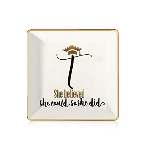 High School Graduation Gifts for Her 2021, Class of 2021 Graduation Gifts Grad Present InspirationaL College Graduation Gifts for Girls, She Believed She Could So She Did Letter T Initial Jewelry Tray