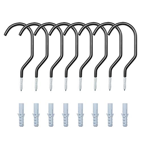 DREAMIND 8 Pack Bike Hooks for Garage, Heavy Duty Large Screw Hook, Bicycle Storage Rack, Utility Tool Hanger, Wall  and  Ceiling Storage Hooks -Black