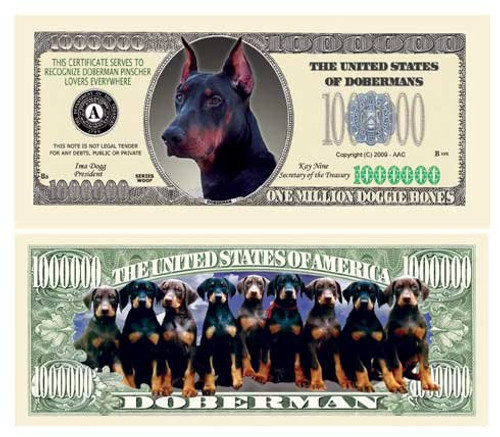 American Art Classics Pack of 5 - Doberman Pinscher Million Dollar Bills - Collectible Novelty Million Dollar Bills - Best Gift for Doberman Pinscher Fans