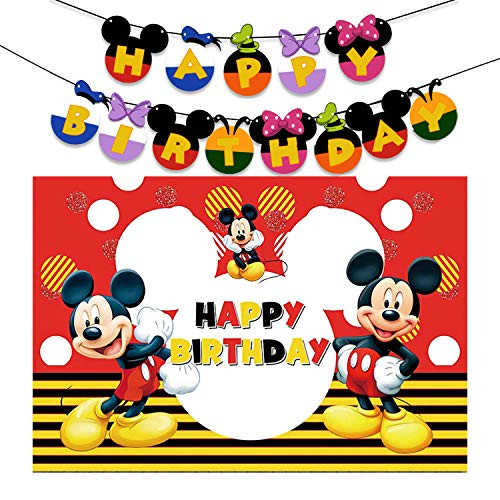 Mickey Minne Backdrop 3x5ft Happy Birthday Party Banner Vinyl Photo Background for Kids Happy Birthday Party Backdrops Decoration Baby Shower Party Supplies Banner