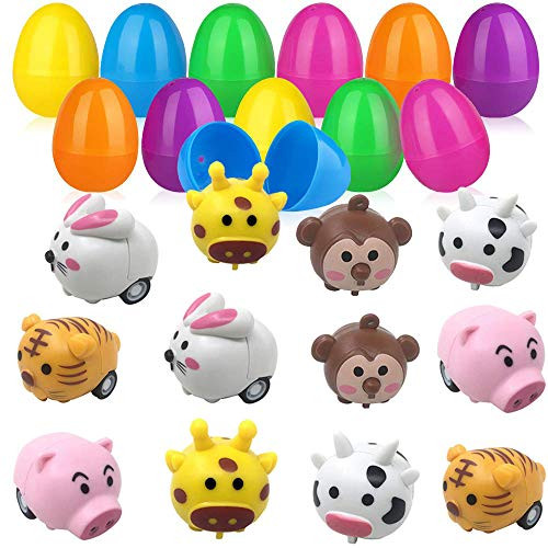 Pull Back Toys Filled Easter Eggs, 12pcs Plastic Easter Eggs with Cartoon Animal Cars Vehicles for Easter Eggs Hunt, Easter Basket Fillers, Easter Surprise Theme Party Favor Classroom Prize Supplies Pull Back Toys Filled Easter Eggs, 12pcs Plastic Easter Eggs with Cartoon Animal Cars Vehicles for Easter Eggs Hunt, Easter Basket Fillers, Easter Surprise Theme Party Favor Classroom Prize Supplies