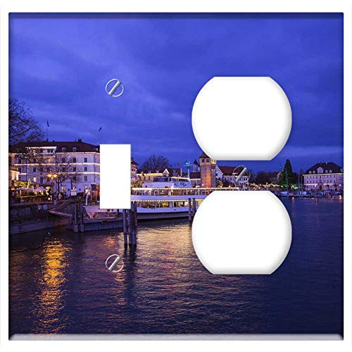 2-Gang, Toggle Outlet Combination Wall Plate Cover - Lindau Lake Constance Port Harbour Entrance Germany
