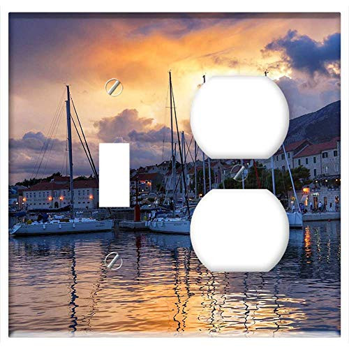 2-Gang, Toggle Outlet Combination Wall Plate Cover - Sunset Harbour Port Boats Croatia 2-Gang, Toggle Outlet Combination Wall Plate Cover - Sunset Harbour Port Boats Croatia