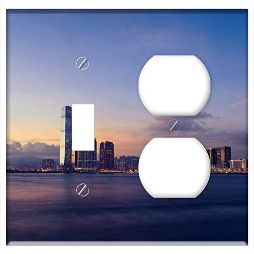 2-Gang, Toggle Outlet Combination Wall Plate Cover - Skyline Victoria Harbour Hong Kong Harbour