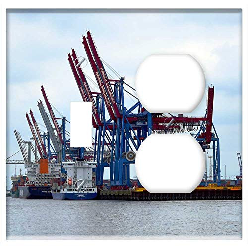2-Gang, Toggle Outlet Combination Wall Plate Cover - Crane Cranes Port Hamburg Site Harbour Cranes 1 2-Gang, Toggle Outlet Combination Wall Plate Cover - Crane Cranes Port Hamburg Site Harbour Cranes 1
