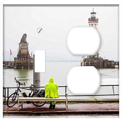 2-Gang, Toggle Outlet Combination Wall Plate Cover - Lindau Lake Constance Harbour Entrance Lighthouse